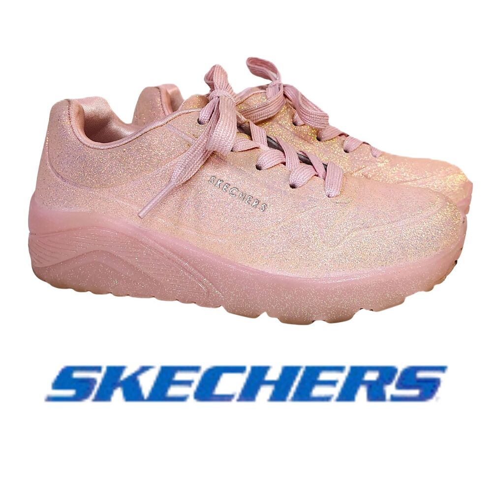 SKECHERS Lt Pink Uno Ice Prism Glittery Sz 13 Girls Tennis Sneaker Shoes Lace Up